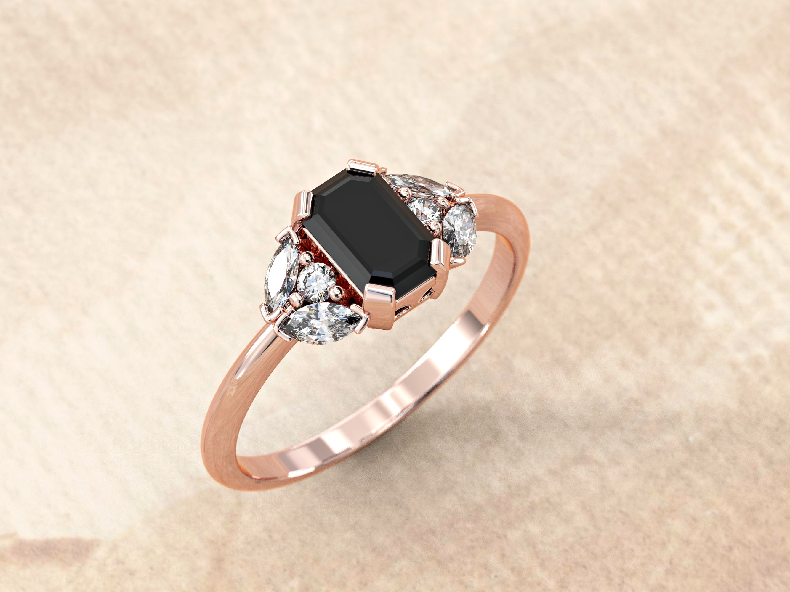 Capri - engagement ring set with a black diamond and natural diamonds