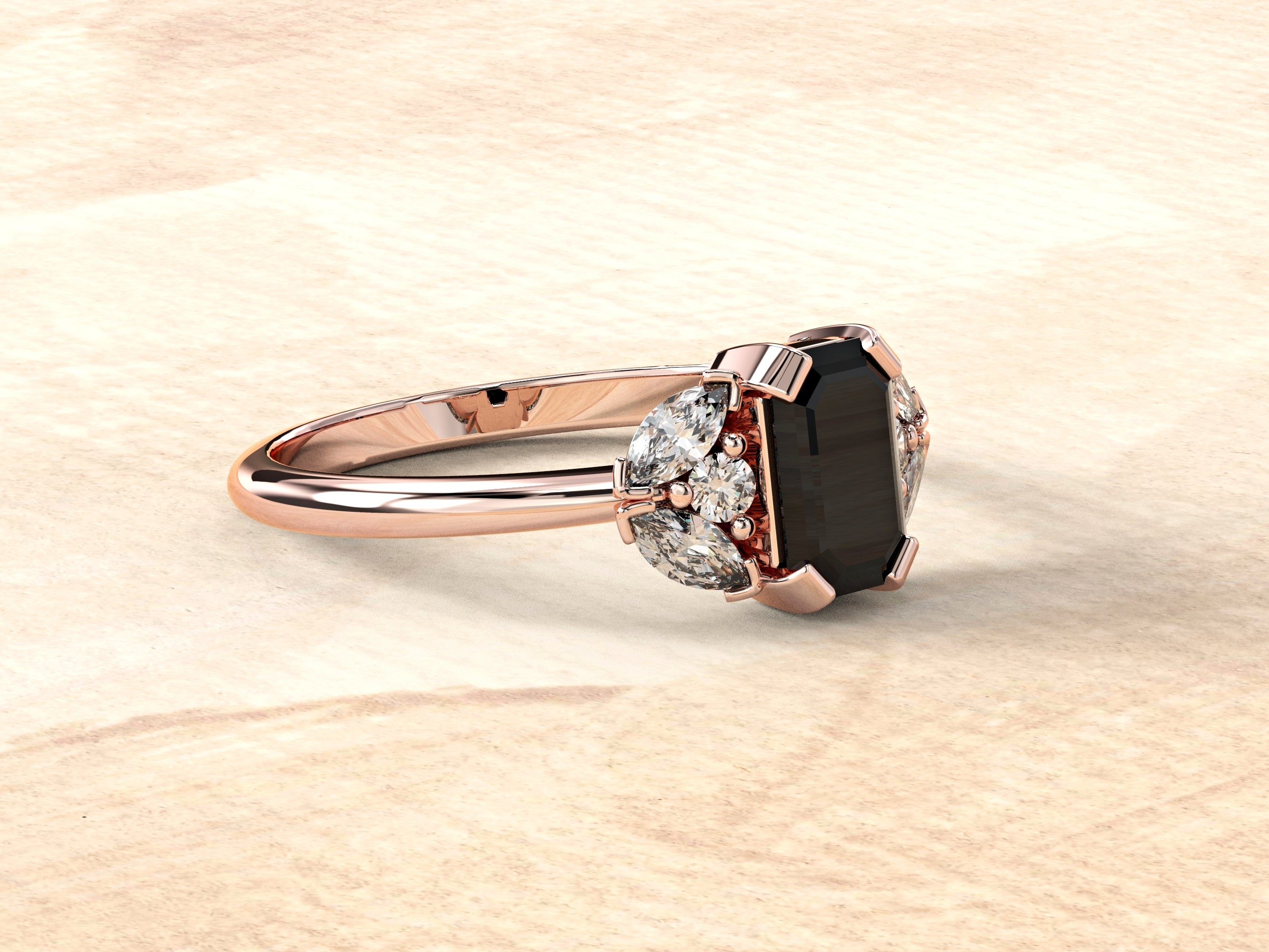 Capri - engagement ring set with a black diamond and natural diamonds