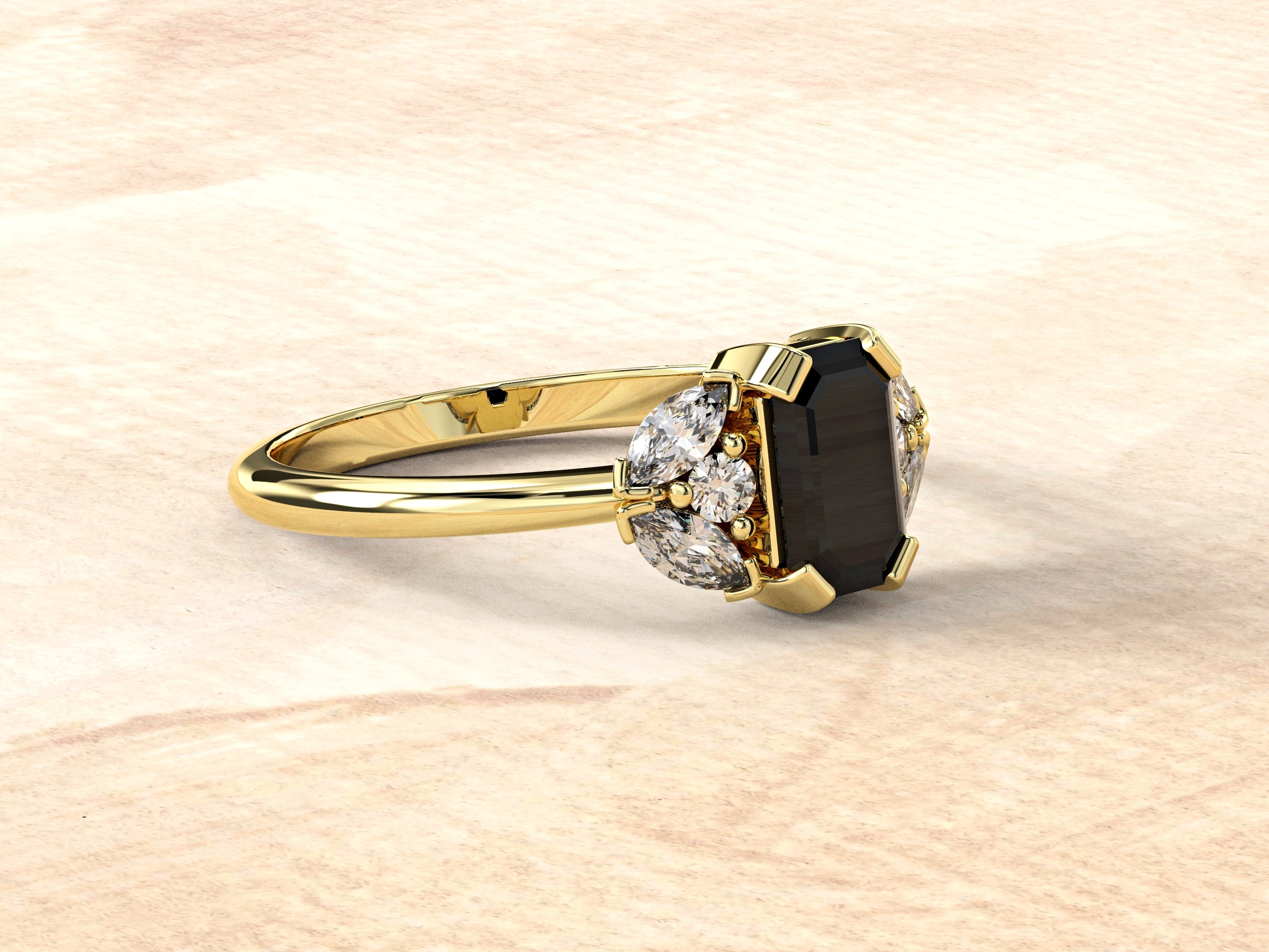 Capri - engagement ring set with a black diamond and natural diamonds