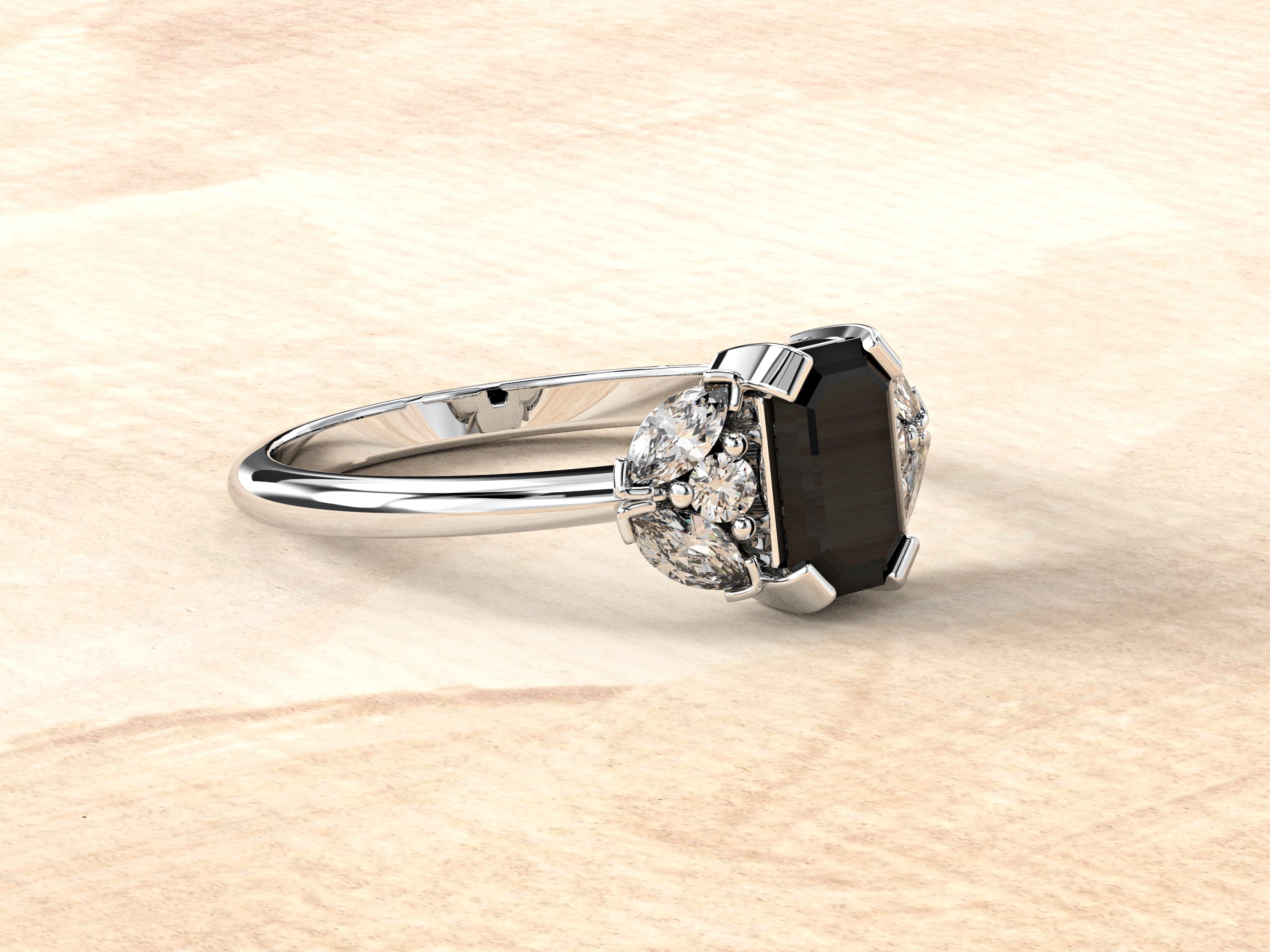 Capri - engagement ring set with a black diamond and natural diamonds