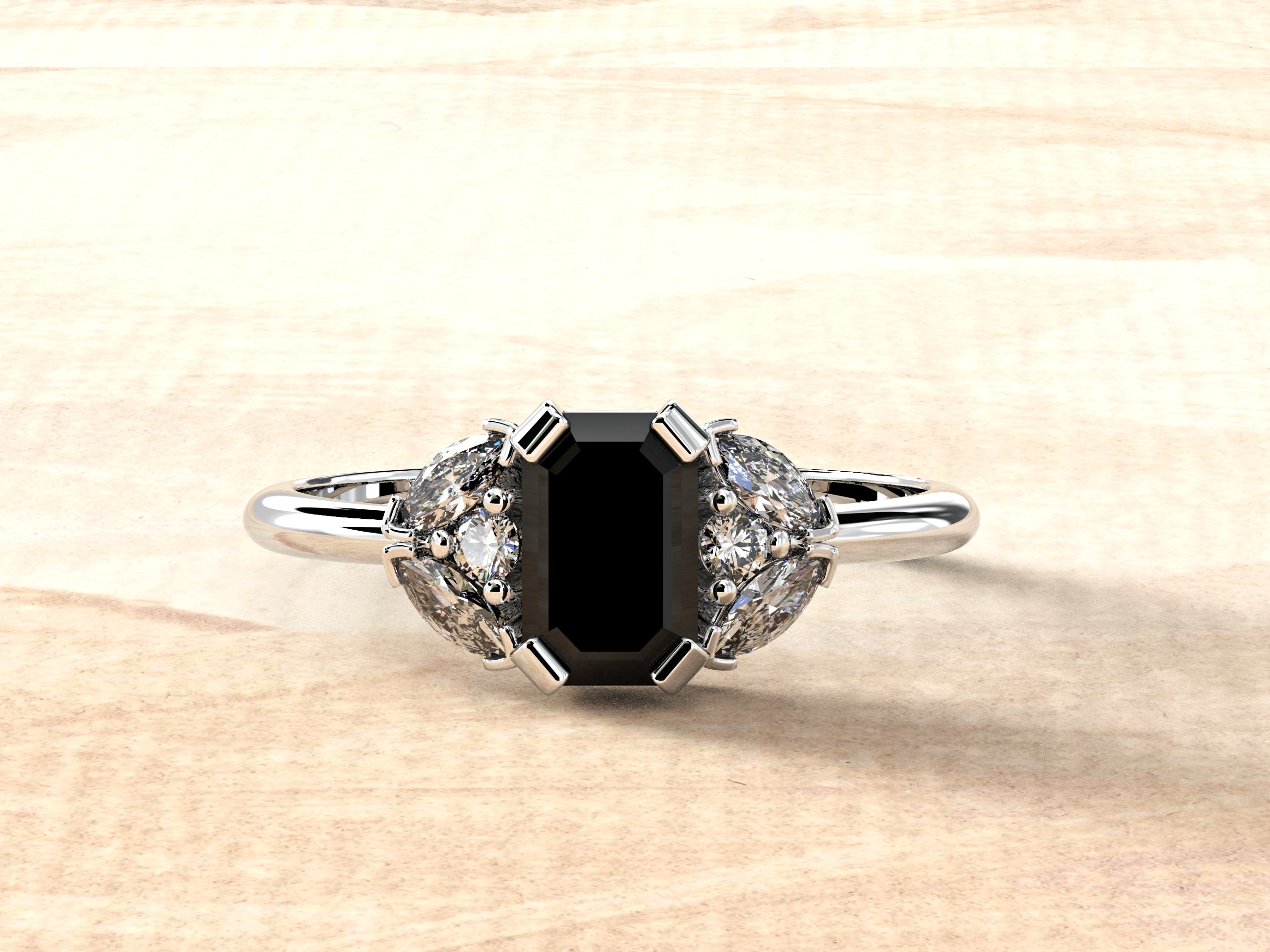 Capri - engagement ring set with a black diamond and natural diamonds